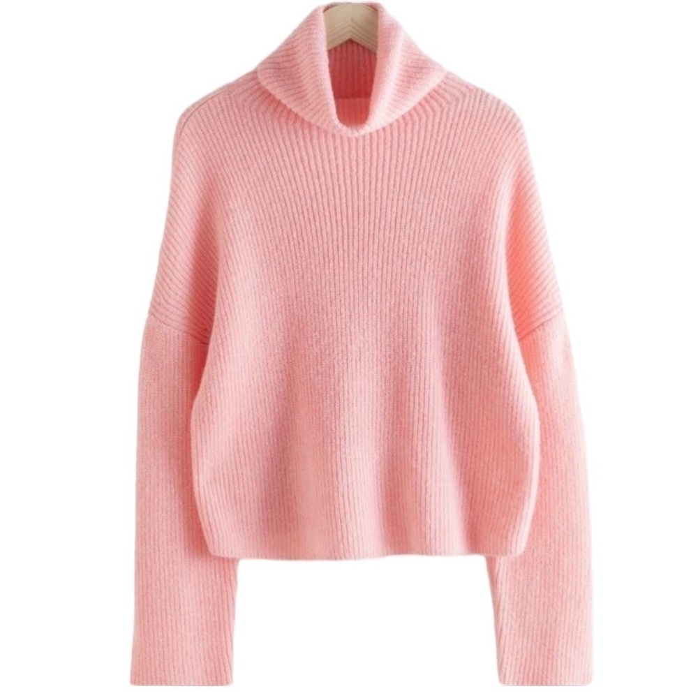 & Other Stories Slouchy Ribbed Knit Turtleneck Sweater Pink